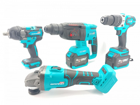 Набор аккумуляторных инструментов Grand №4 PROF (МШУ-20BL/PRO + ДА-20UBL + АГ-800UBL + ПА-20/26BL)